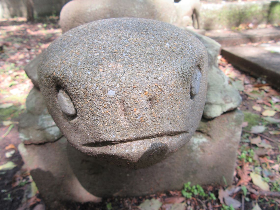 長崎市の松森天満宮で撮影した、正面からの亀趺（きふ）の顔の写真。