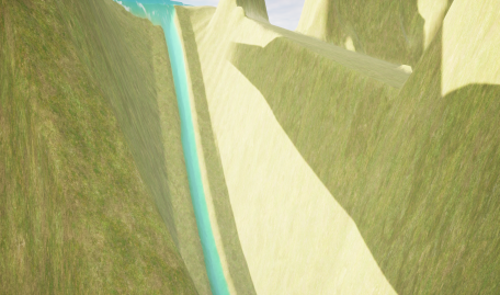 Unreal Engineで作った、山から流れる水。
