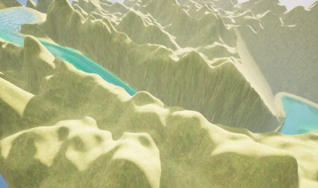 Unreal Engineで作った、山から緩やかに流れる水。