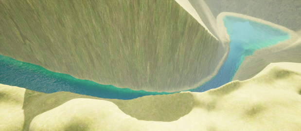 Unreal Engineで作った、湖から流れる水。