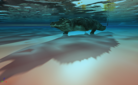 Unreal Engine5で作成した、川底にいるワニ。。