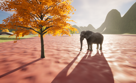 Unreal Engine5で作成した、木と象。。