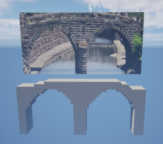 Unreal Engine 5の長崎市の眼鏡橋製作過程。