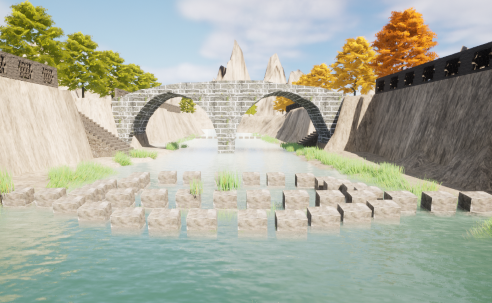 Unreal Engineで製作途中の、長崎市にある眼鏡橋の再現。
