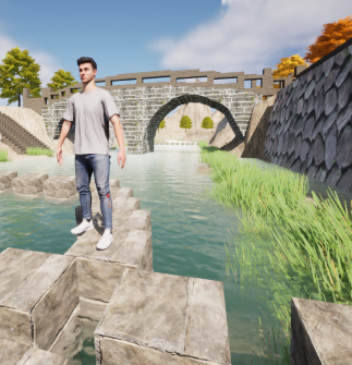 Unreal Engine5で制作中の、長崎市の眼鏡橋。