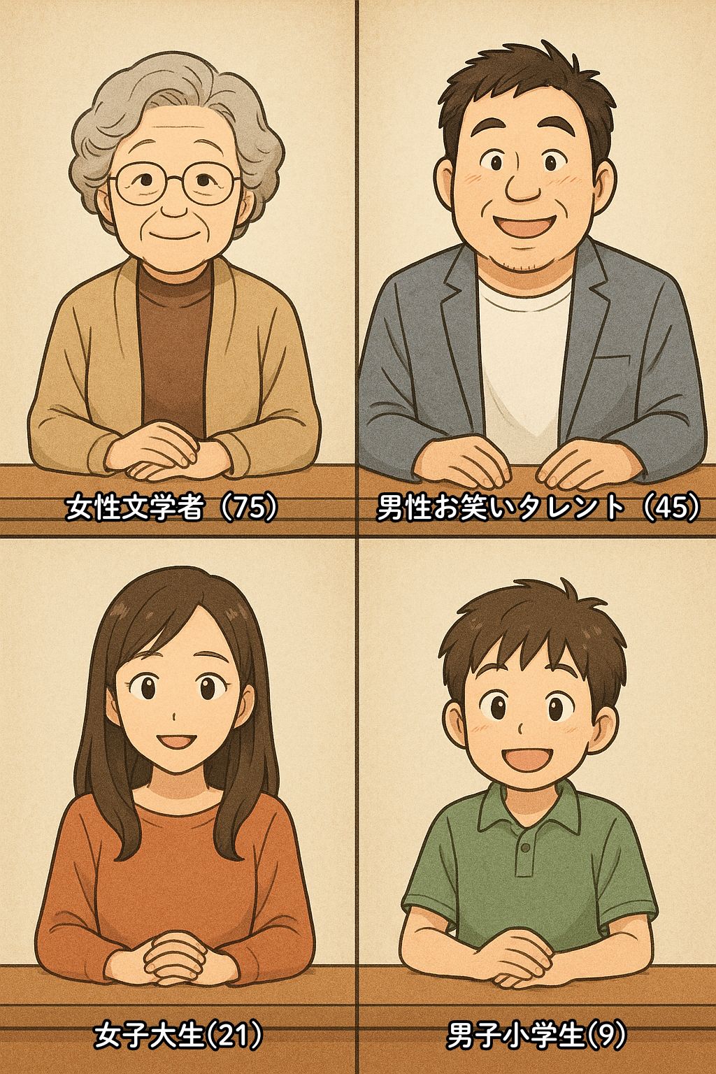 様々な写真を言語化する4人の回答者。