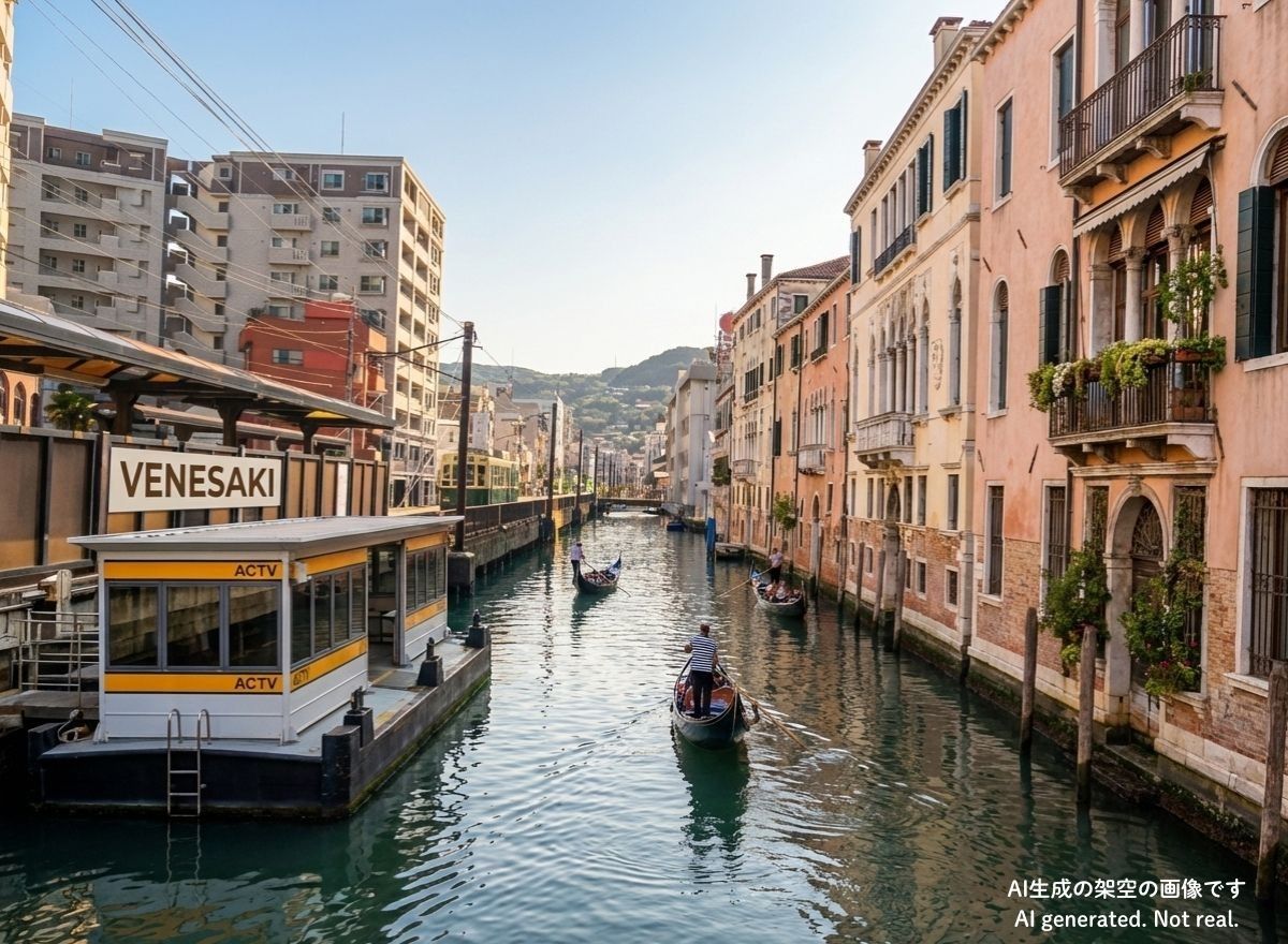 長崎市の大浦天主堂電停付近の風景をイタリアの「水の都」ヴェネツィア風に。